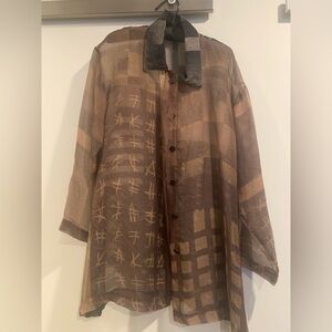 Maude Andrade hand painted sheer silk organza tunic top